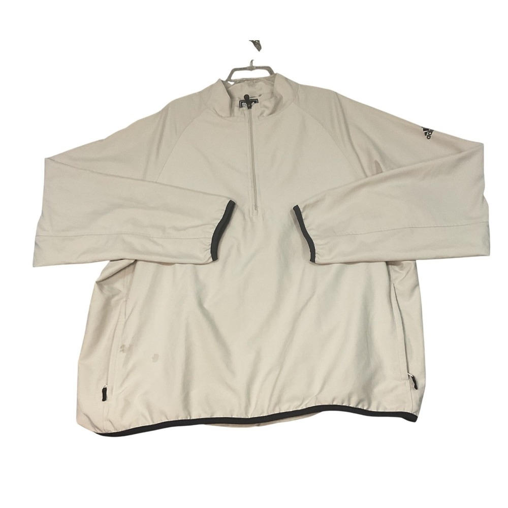 Adidas Windbreaker Mens XL Cream Fair‎ ClimaProof Quarter Zip Mock Neck Pullover